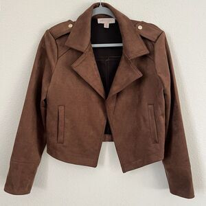 Philosophy Womens Faux Leather Suede Moto Jacket Size Small Open Front Pockets